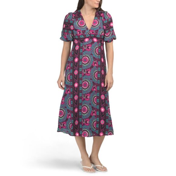 DONNA MORGAN Plum Puff Sleeve Midi Dress - Picture 1 of 2